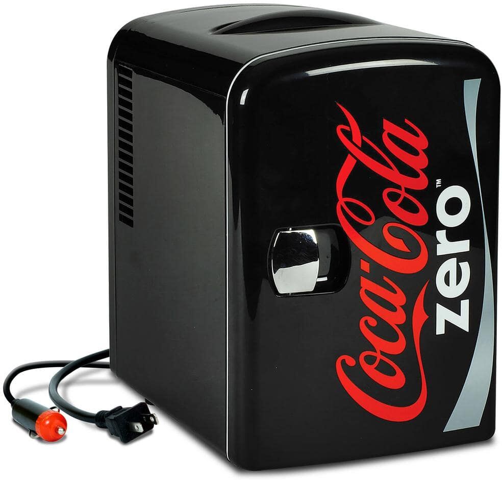 Coca-Cola 4L Cooler/Warmer with12V DC and 110V AC Cords, 6 Can Portable Mini Fridge, Gray