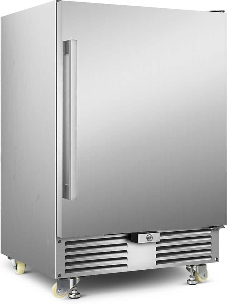 TAZPI 4.9cu. ft. 24 in. 190 Can Built-In/Freestanding Outdoor Cooler Fridge with 4 wheels, Weatherproof, Stainless Steel