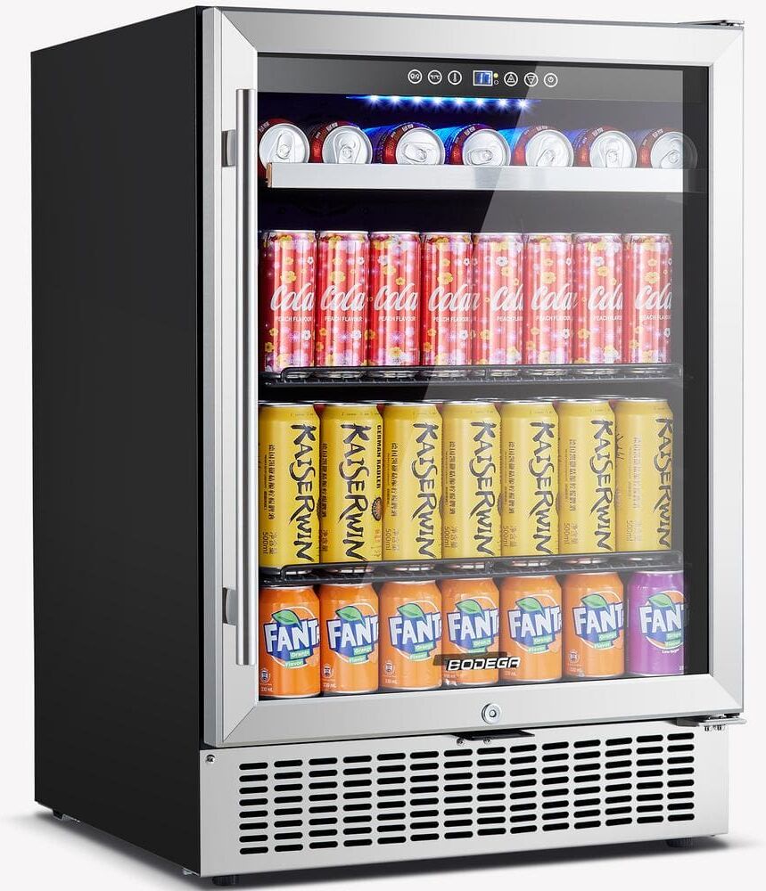 BODEGA 24 in. Built-in Beverage Center Single Zone 180-Cans Beverage Cooler Fridge in Stainless Steel