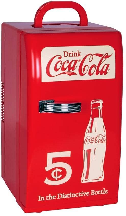 Coca-Cola Retro 18 Can Mini Fridge with12V DC and 110V AC Cords, 22L (23 qt.), Portable Cooler, Red