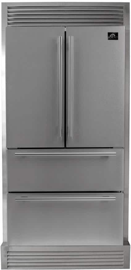 Forno Moena 36 in. Wide 19 cu. ft French Door Refrigerator in stainless steel Counter Depth with decorative grill