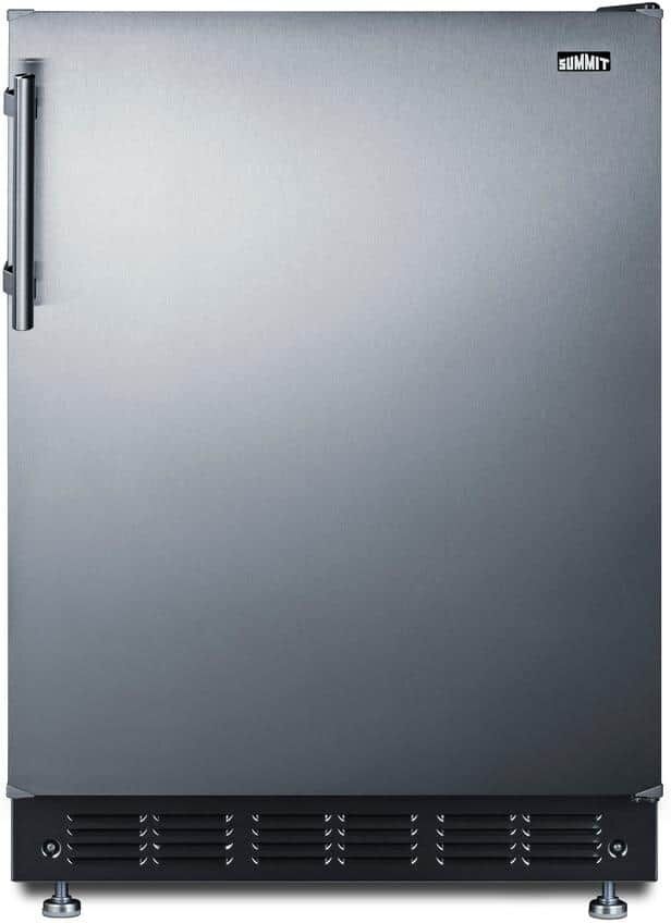 Summit Appliance 23.63 in. 4.9 cu.ft. Mini Refrigerator in Stainless Steel and Black with Freezer