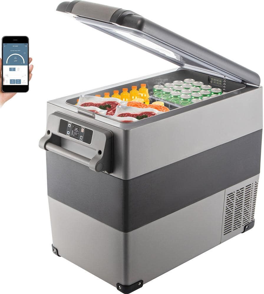 VEVOR 1.9 cu. ft. 60-Can Mini Fridge with Freezer with App Control Car Fridge for Travel Camping and Home Use in Black