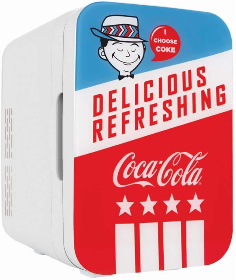 COOLULI Coca-Cola Americana 0.35 cu. ft. Retro Mini Fridge in Red/White/Blue without Freezer