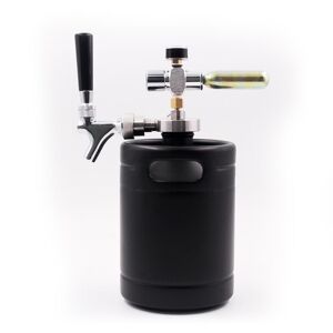 NutriChef Homebrew Mini Keg Beer Dispenser 64 oz. Black Matte Powder Coating Mini Keg with Cap Spear