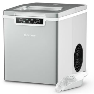 Costway 10 in. W 26 lbs./24-Hour Countertop Portable Ice Maker wit-Hour Scoop and Basket in Silver