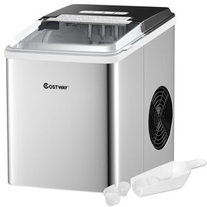 Costway 9 in. W 26 lbs./24-Hour Portable Ice Maker in Silver Self-Clean with Scoop