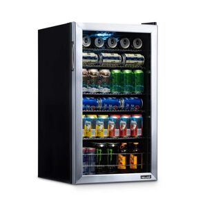 NewAir 19 in. 126 (12 oz) Can Freestanding Beverage Cooler Fridge with Adjustable Shelves - Stainless Steel, Stainless Steel / Black Body