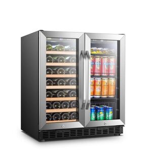 LANBO Wine Refrigerator 30 in. Dual Zone 33-Bottle 70-Can Beverage and Wine cooler in Stainless Steel