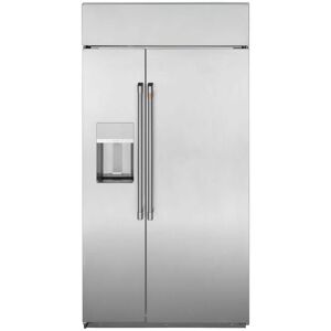 Cafe 28.7 cu. ft. Smart Built-In Side by Side Refrigerator with Hands Free Autofill Dispenser in Stainless Steel, Silver