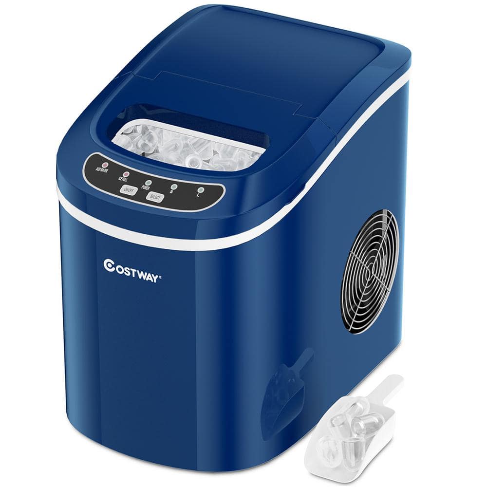 Costway 14 in. 26 lbs. Portable Compact Electric Ice Maker Machine Mini Cub in Navy, Blue