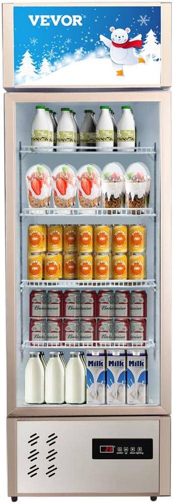 VEVOR Commercial Refrigerator Capacity 8 cu.ft. Single Swing Glass Door Display Fridge Upright Beverage Cooler with LED Light