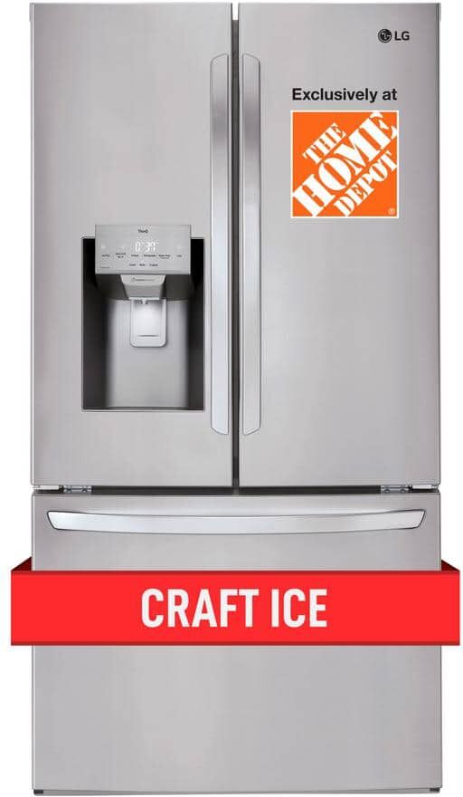 LG 28 cu. ft. 3 Door French Door Refrigerator with Ice and Water Dispenser and Craft Ice in PrintProof Stainless Steel