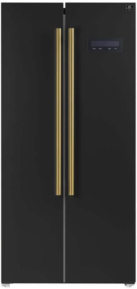 Forno Salerno 15.6 cu. ft., 33 in. freestanding side-by-side black refrigerator with antique brass handles