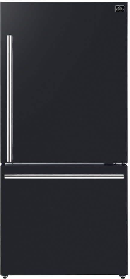 Forno 31 in. 17.2 cu. ft. Antique Brass Handles Included, Milano Espresso Bottom Freezer Right Swing Door Refrigerator, Black