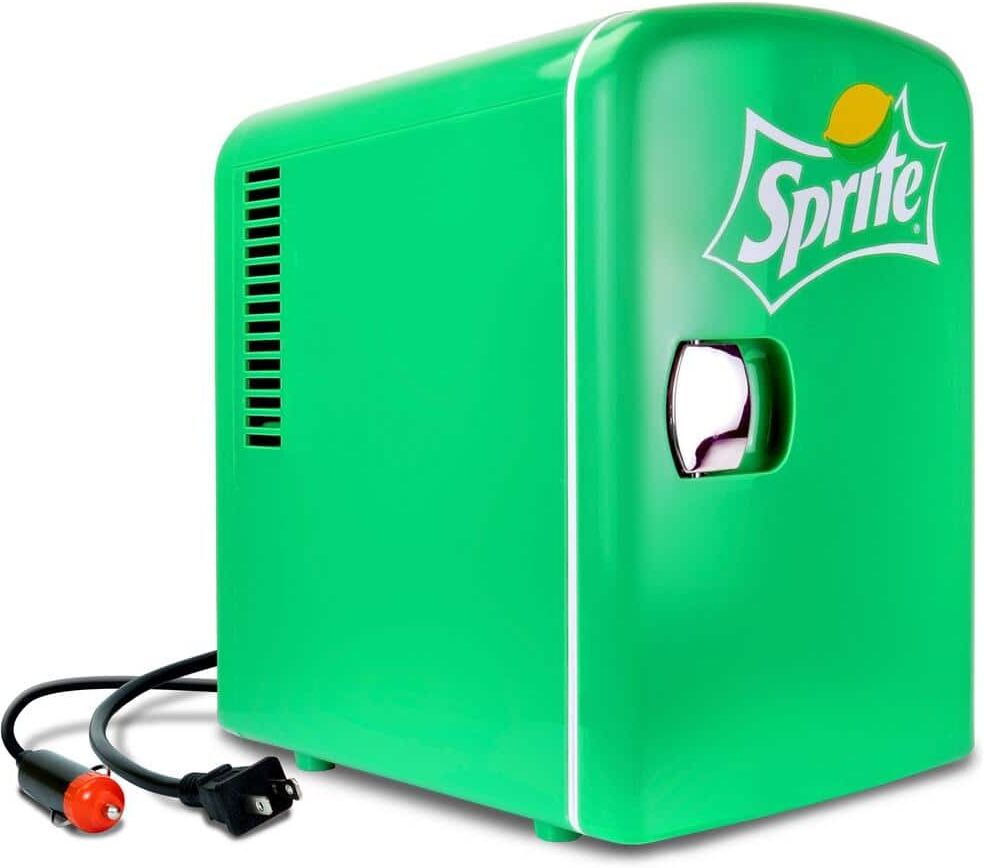 Sprite 4L Cooler/Warmer with12V DC and 110V AC Cords, 6 Can Portable Mini Fridge, Green