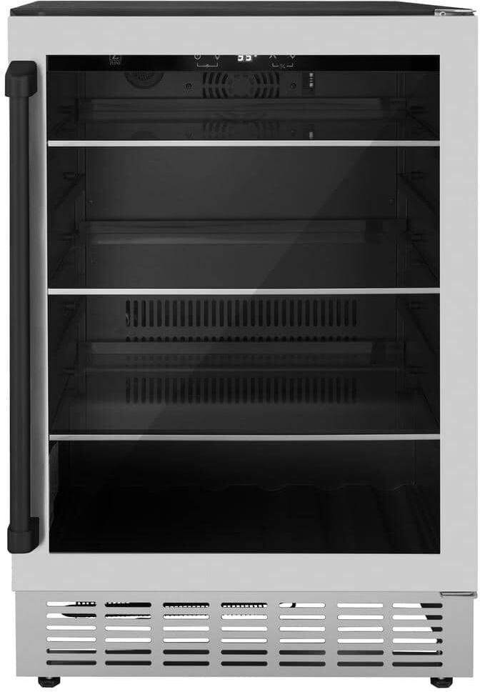 ZLINE Kitchen and Bath Monument Autograph Edition 24 in. Single Zone 154-Can Beverage Fridge with Matte Black Handle in Stainless Steel