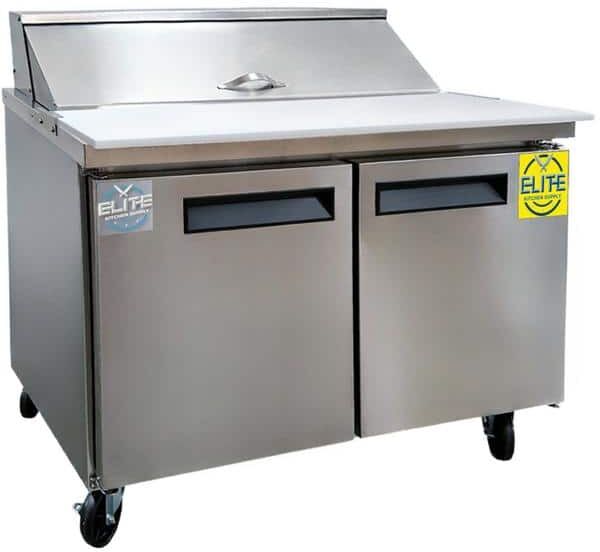 Elite Kitchen Supply 48.25 in. 9.5 cu. ft. 2-Door Commercial Food Prep Table Refrigerator with Mega Top ESP48 in Stainless Steel