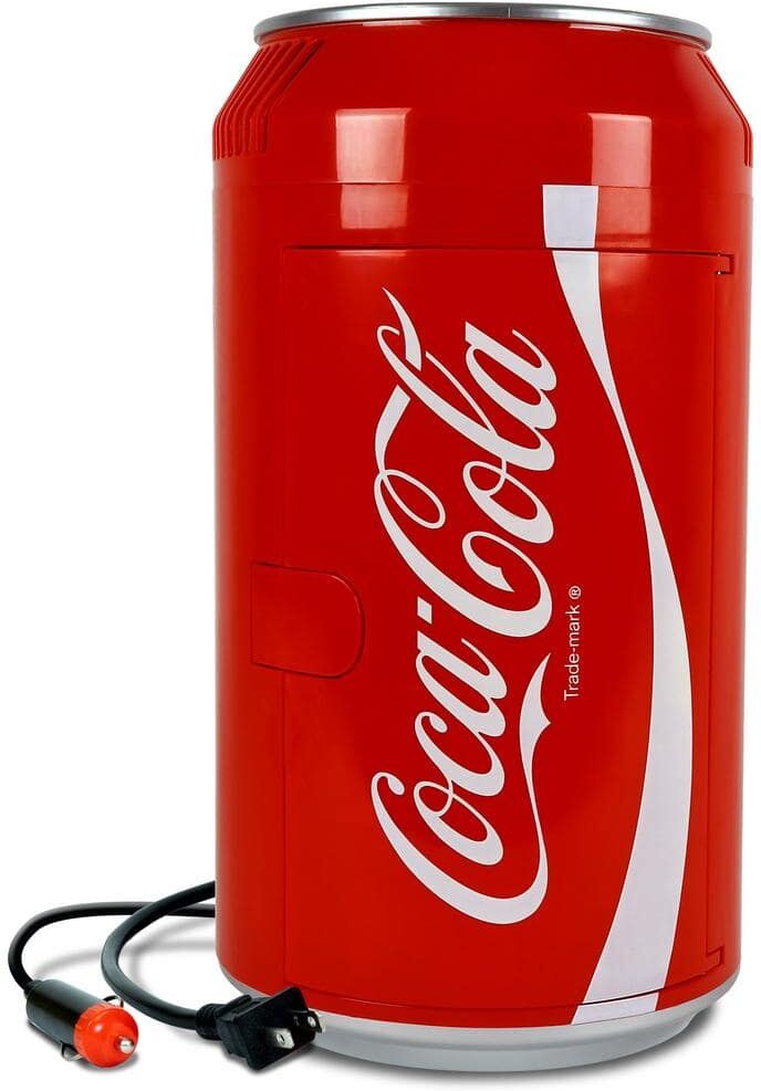 Coca-Cola 12 Can Portable Mini Fridge,12V DC 110V AC Personal Travel Cooler, 10L (10.6 qt.), Red