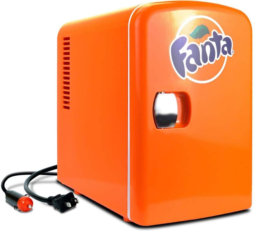 Fanta 4L Cooler/Warmer with12V DC and 110V AC Cords, 6 Can Portable Mini Fridge, Orange