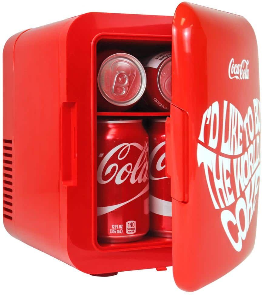 Coca-Cola World 1971 Series 4L Cooler/Warmer with12V DC and 110V AC Cords, 6 Can Portable Mini Fridge