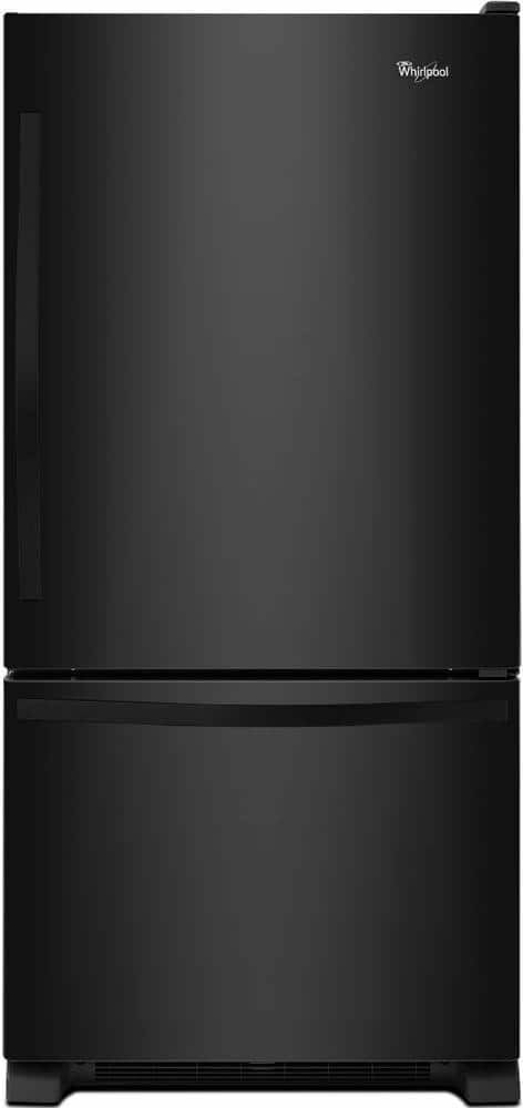 Whirlpool 32.75 in. 22 cu. ft. Bottom Freezer Refrigerator in Black with SPILL GUARD Glass Shelves