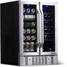 NewAir Dual Zone 24 in. Built-In 18-Bottle and 58 Can Wine and Beverage Cooler Fridge with French Doors - Stainless Steel