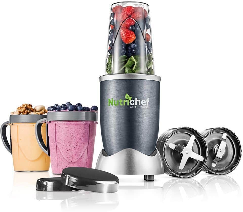 NutriChef 20 oz. Single Speed Clear Countertop Blender with Food Processor Attachment