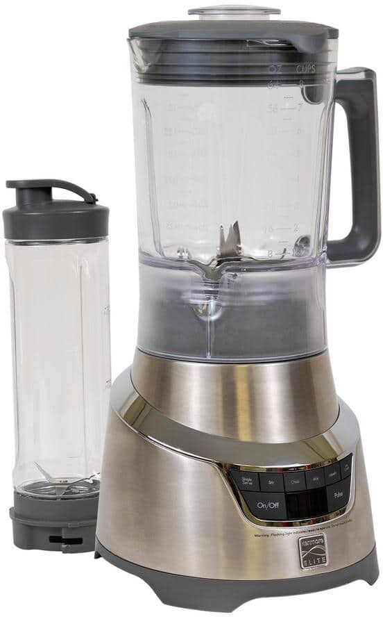 KENMORE Elite 1.3 HP 64 oz Blender with 20 oz Single-Serve Blending Cup, Grey and Stainless Steel