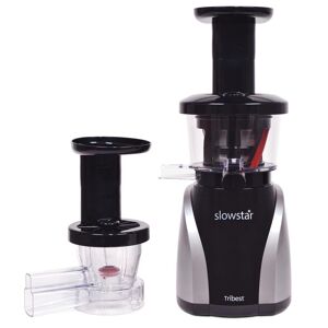 Tribest Slowstar 24 fl. oz. Black and Silver Vertical Cold Press Juicer with Mincing Attachment, Silver/Black