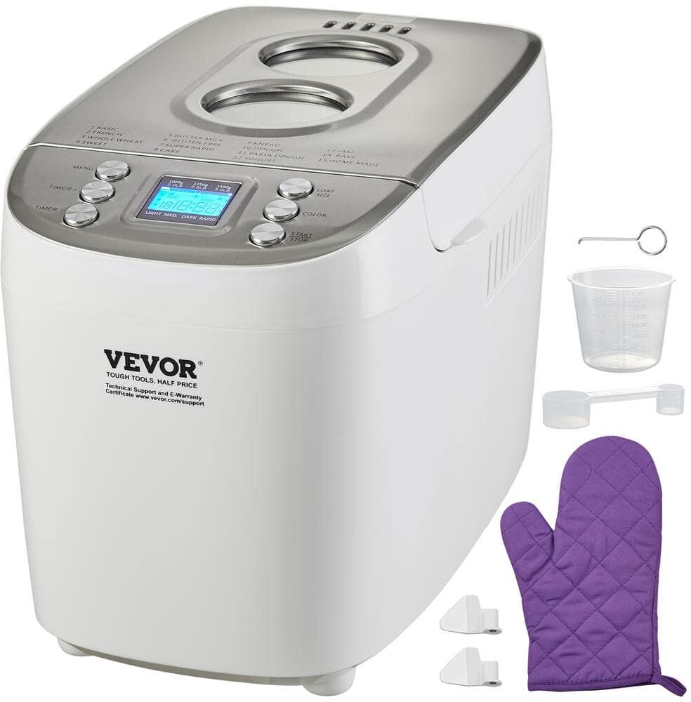 VEVOR Bread Maker, 15-in-1 3 lbs. Dough Machine, Nonstick Ceramic Pan Automatic Breadmaker with Gluten Free Setting White