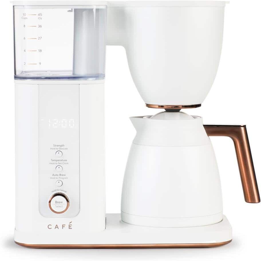 Cafe 10 Cup Matte White Specialty Drip Coffee Maker with Insulated Thermal Carafe, and WiFi connected