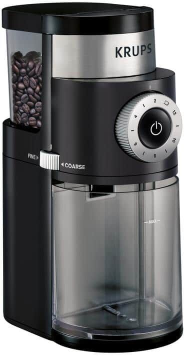 Krups 8 oz. Black Precise Burr Coffee Grinder with Programmable Settings