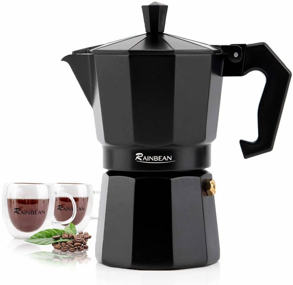 6-Cup Black Aluminum Stovetop Espresso Coffee Maker with 2-Mugs