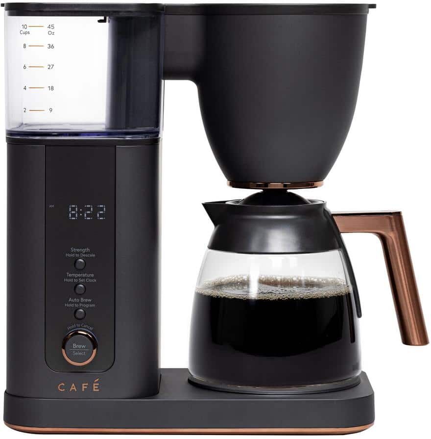 Cafe 10 Cup Matte Black Specialty Drip Coffee Maker with Glass Carafe and warming plate, Wi-Fi connected