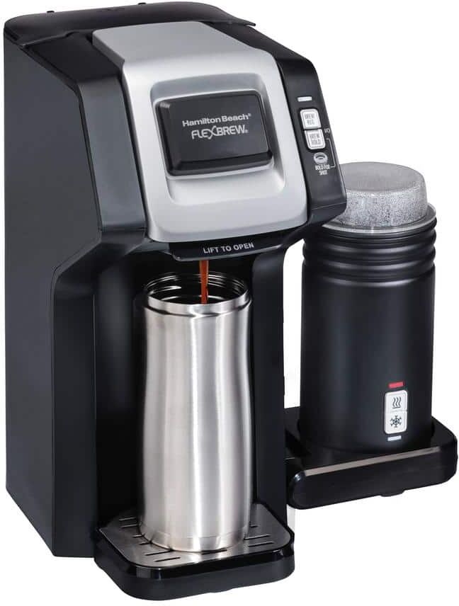 Hamilton Beach Flexbrew 1-Cup Black Single Serve Coffee Maker with Milk Frother