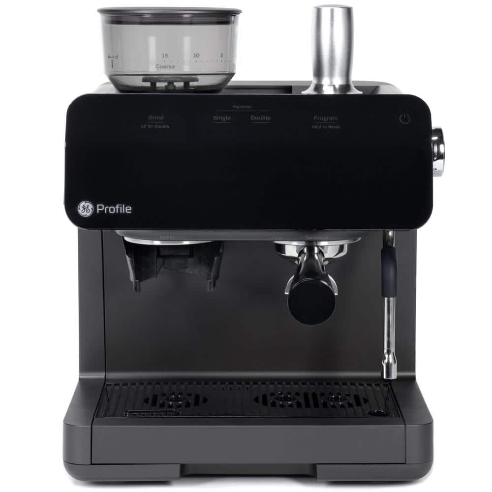 GE Profile 1- Cup Semi Automatic Espresso Machine in Black with Built-in Grinder, Frother, Frothing Pitcher, and WiFi Connected