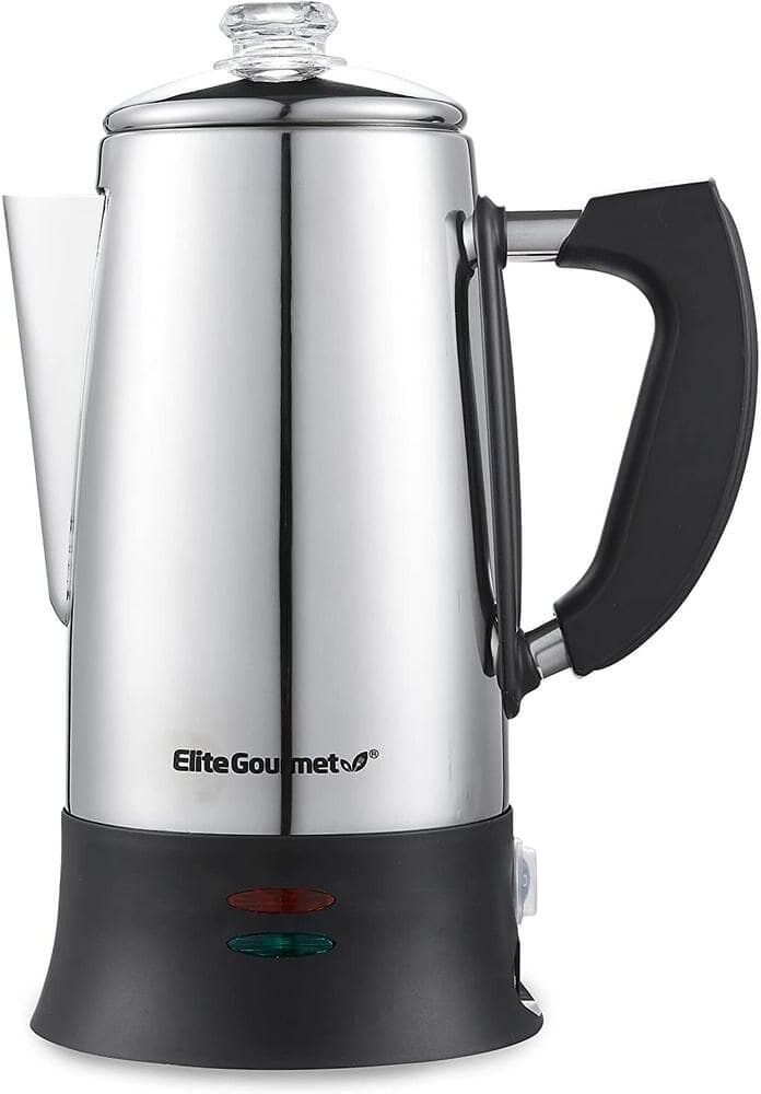 Elite Gourmet 12-Cup Elcteric Coffee Percolator Clear Brew Progress Knob Cool-Touch Handle Cord-less Serve