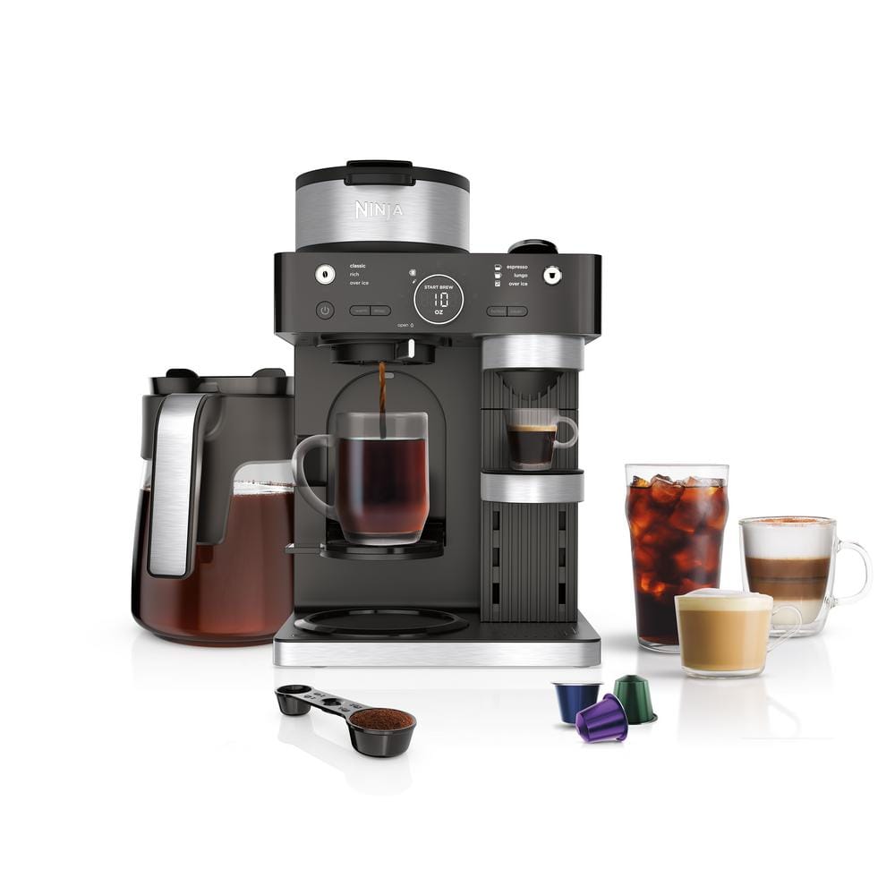 NINJA Espresso & Coffee System, Single-Serve & Nespresso Capsule Compatible, 12- Cup Black Stainless Steel Coffee Maker CFN601