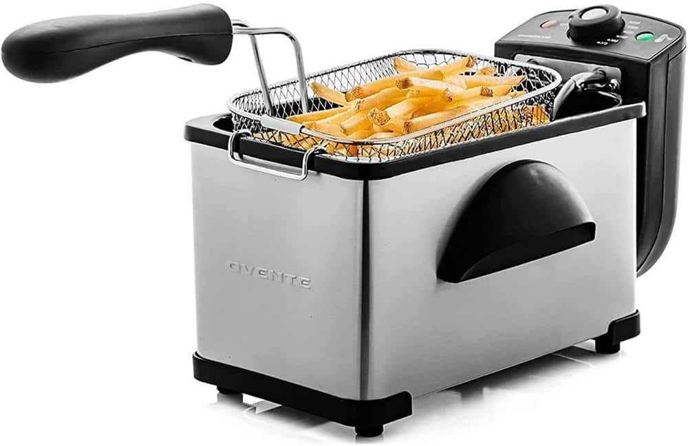 OVENTE 2.11 Qt Silver Electric Deep Fryer with Removable Frying Basket