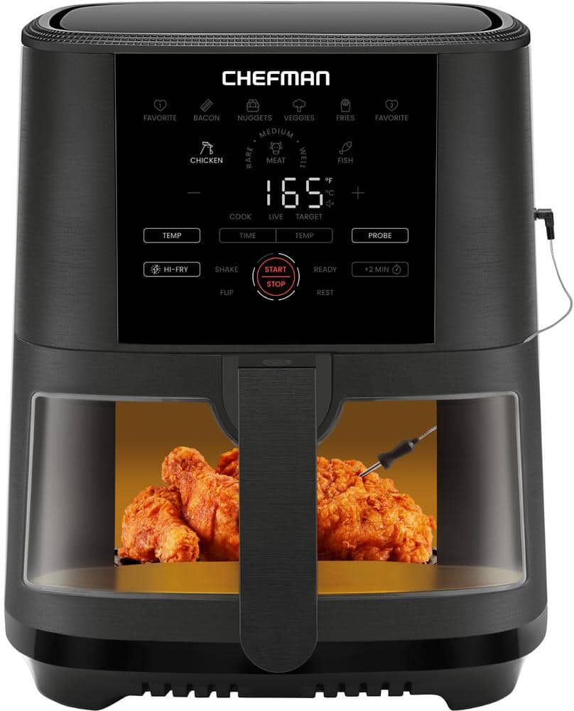 Chefman 5 Qt. Digital Air Fryer with Temperature Probe, 8 Customizable Cooking Presets, Large Easy-View Window