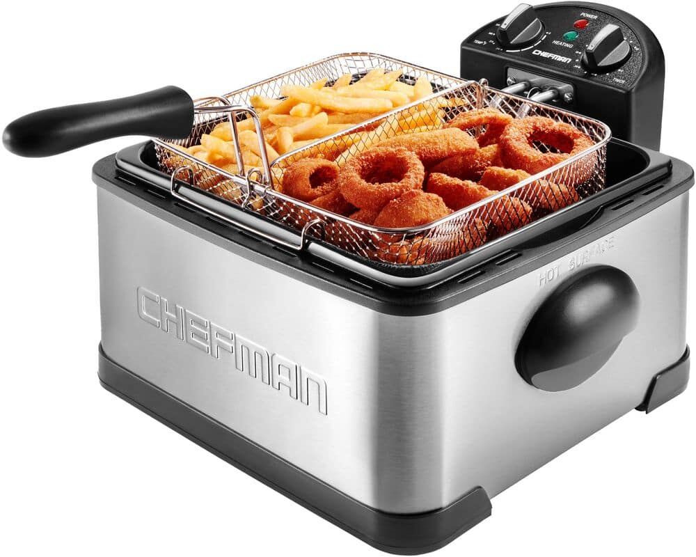 Chefman Deep Fryer, 4.7 Qt., Stainless Steel, Adjustable Temp and Timer, Dual Cook Pro Deep Fryer