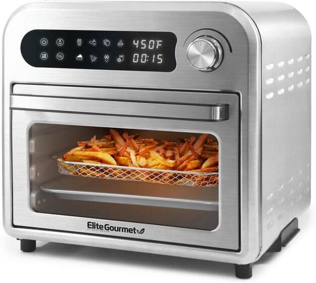 Elite Gourmet 10 Qt. Stainless Steel Air Fryer Oven with Basket