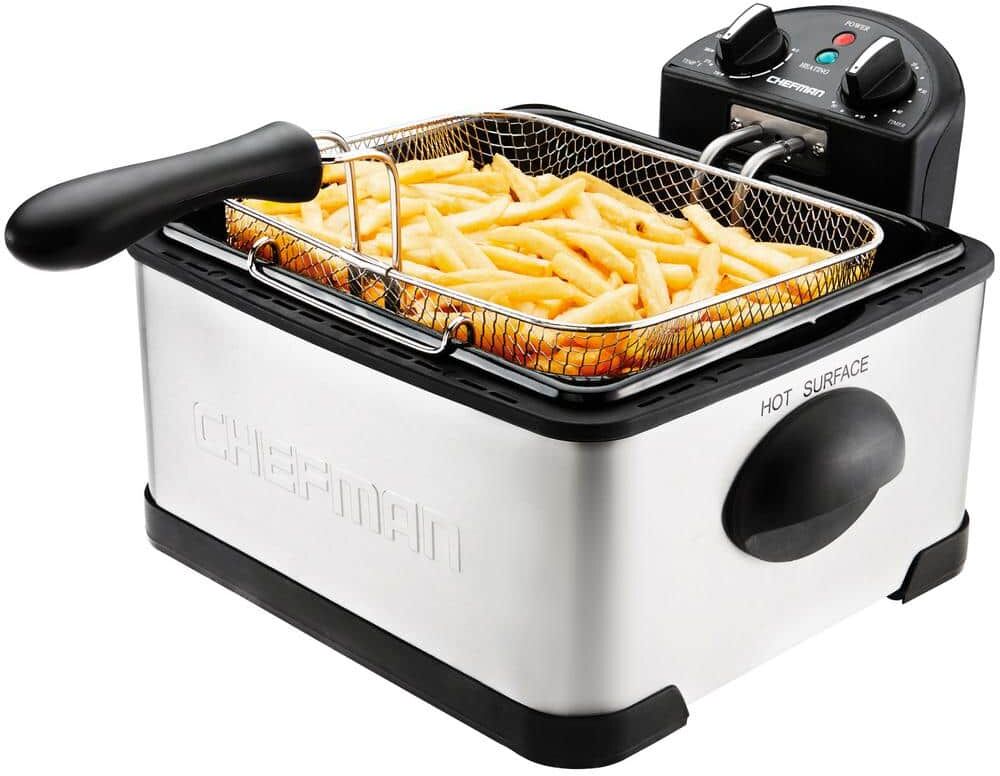 Chefman 4.5 L. Deep Fryer with Basket Strainer for Fried Chicken Shrimp French Fries Chips Removable Container Stainless Steel