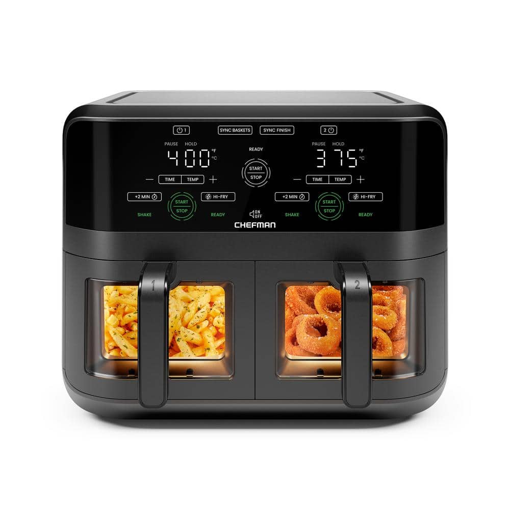 Chefman 6 qt. Black Double Basket Air Fryer with Capacitive Touch Control, and Windows