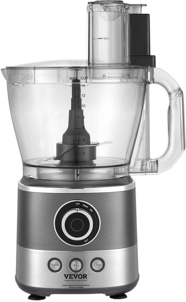 VEVOR Food Processor 14-Cup Vegetable Chopper 2-Speed 650 Watts Stainless Steel Blade Grey Electric Food Processor