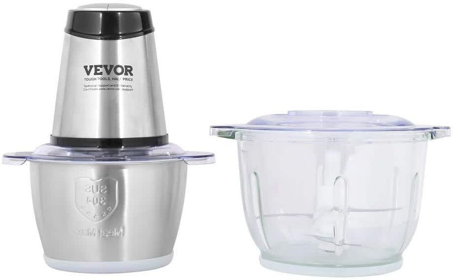 VEVOR Food Processor Mini Electric Chopper 400-Watt Silver 2-Speeds Electric Meat Grinder 8 Cup Plus 5 Cup