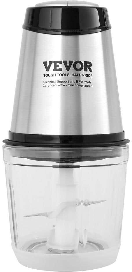 VEVOR Food Processor Mini Electric Chopper 400-Watt 2-Speeds Silver Meat Grinder Stainless Steel Meat Blender 2.5-Cup