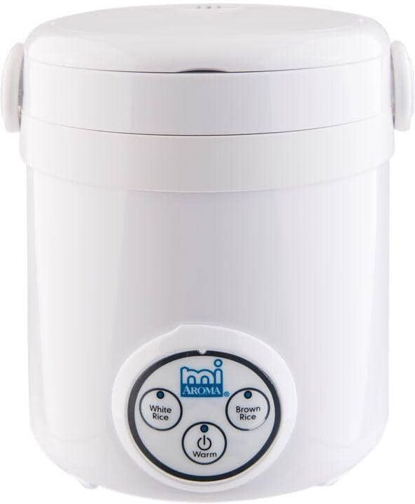 AROMA 3-Cup White Mini Rice Cooker with Non-Stick Cooking Pot