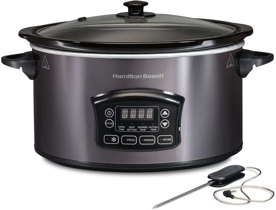 Hamilton Beach 6 qt. Gray Programmable Slow Cooker with Defrost and Temperature Probe